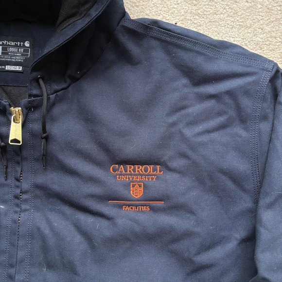 Carhartt Jacket Mens 4XL Dark Navy Loose Fit Duck Insulated Hooded Active 103940 - Picture 8 of 13